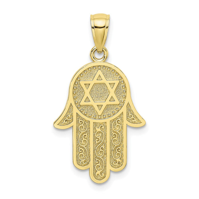 Million Charms 10K Yellow Gold Themed Jewish Hand Of God With Religious Jewish Star Of David Charm