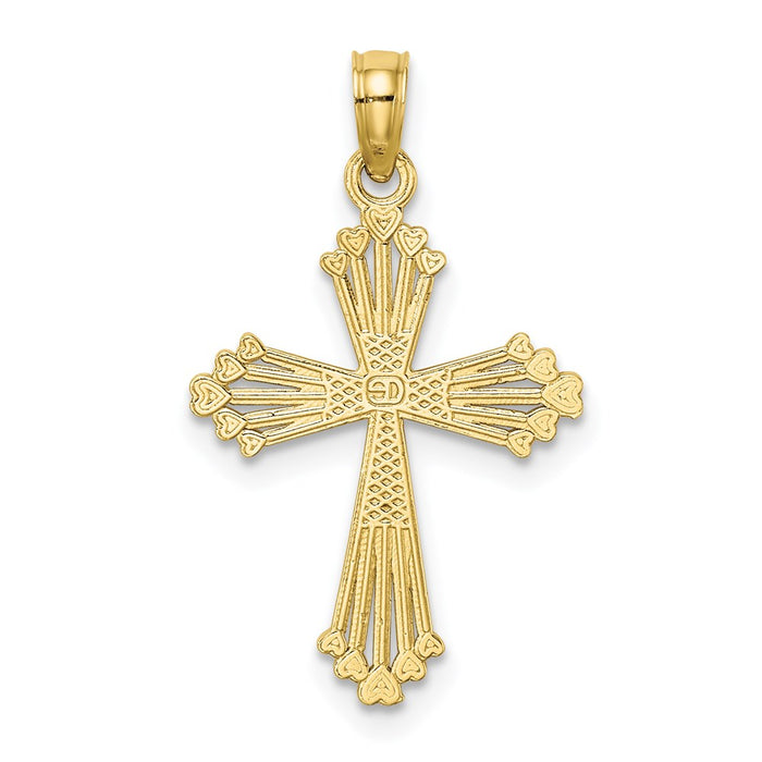 Million Charms 10K Yellow Gold Themed Cut-Out Stripes Relgious Cross With Heart Charm