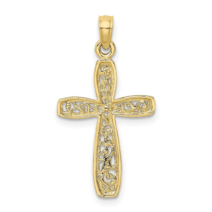 Million Charms 10K Yellow Gold Themed Relgious Cross With Filigree Center Charm