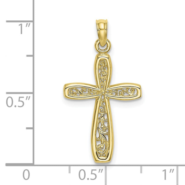 Million Charms 10K Yellow Gold Themed Relgious Cross With Filigree Center Charm