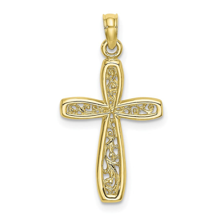 Million Charms 10K Yellow Gold Themed Relgious Cross With Filigree Center Charm