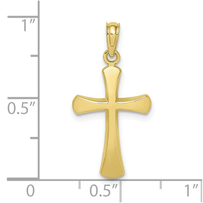 Million Charms 10K Yellow Gold Themed Polished Beveled Relgious Cross With Round Tips Charm