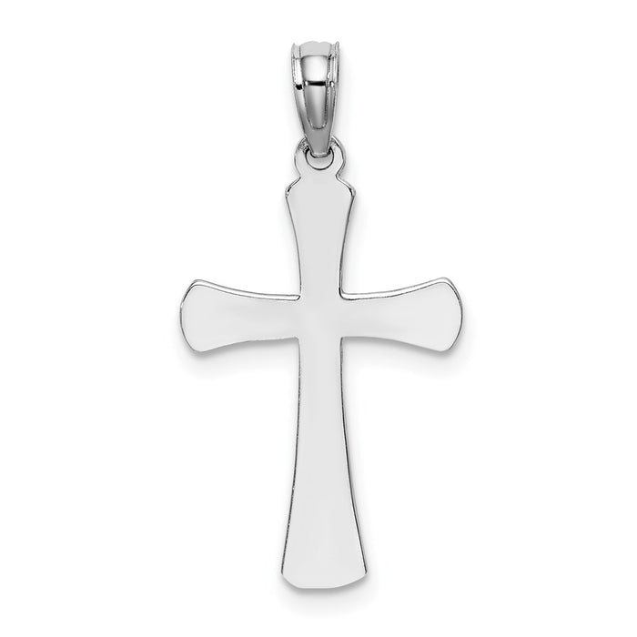 Million Charms 10K White Gold Themed Polished Beveled Relgious Cross With Round Tips Charm