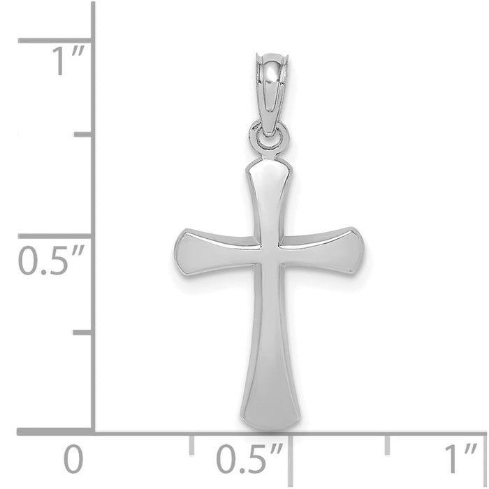 Million Charms 10K White Gold Themed Polished Beveled Relgious Cross With Round Tips Charm