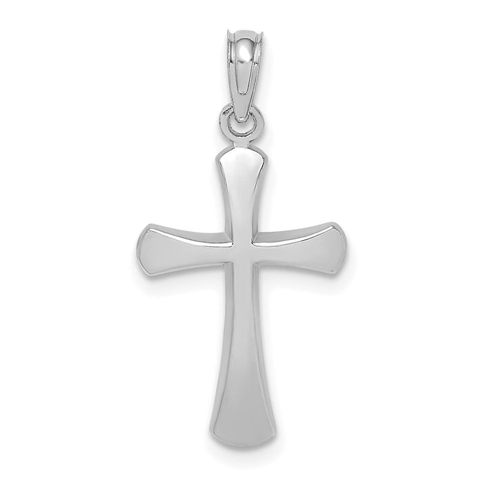 Million Charms 10K White Gold Themed Polished Beveled Relgious Cross With Round Tips Charm