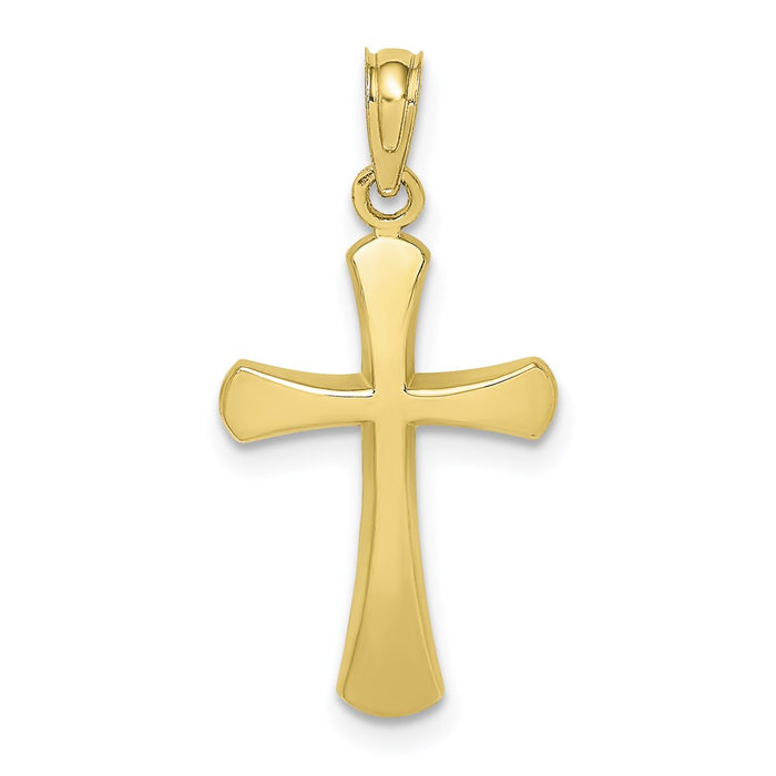 Million Charms 10K Yellow Gold Themed Polished Beveled Relgious Cross With Round Tips Charm