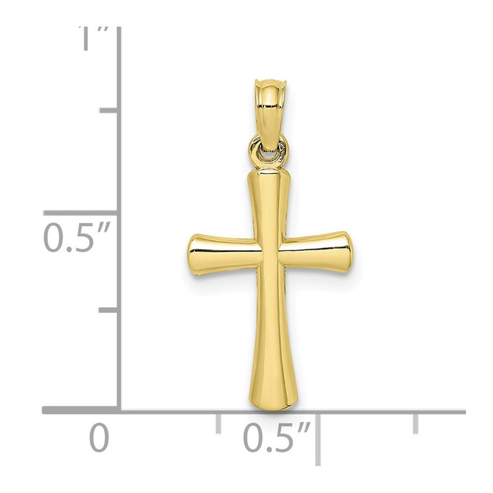 Million Charms 10K Yellow Gold Themed Polished Beveled Relgious Cross With Round Tips Charm