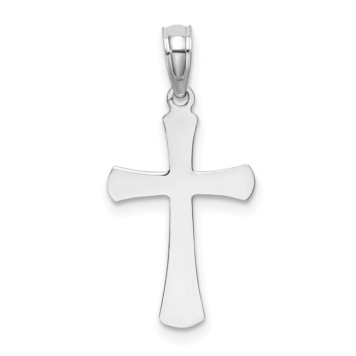 Million Charms 10K White Gold Themed Polished Beveled Relgious Cross With Round Tips Charm