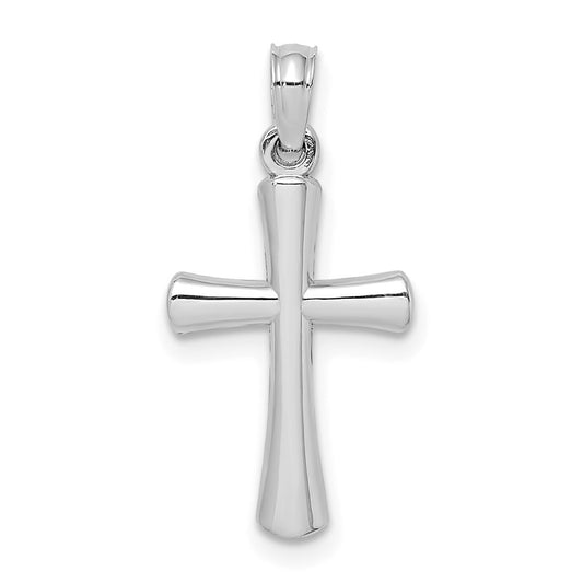 Million Charms 10K White Gold Themed Polished Beveled Relgious Cross With Round Tips Charm