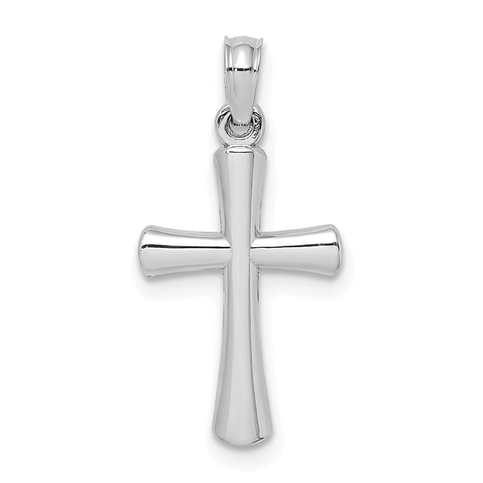 Million Charms 10K White Gold Themed Polished Beveled Relgious Cross With Round Tips Charm