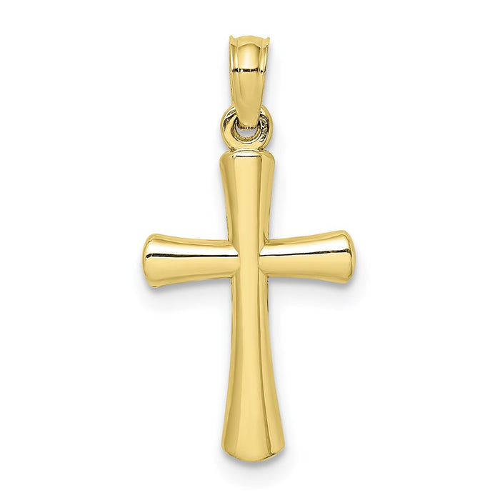 Million Charms 10K Yellow Gold Themed Polished Beveled Relgious Cross With Round Tips Charm