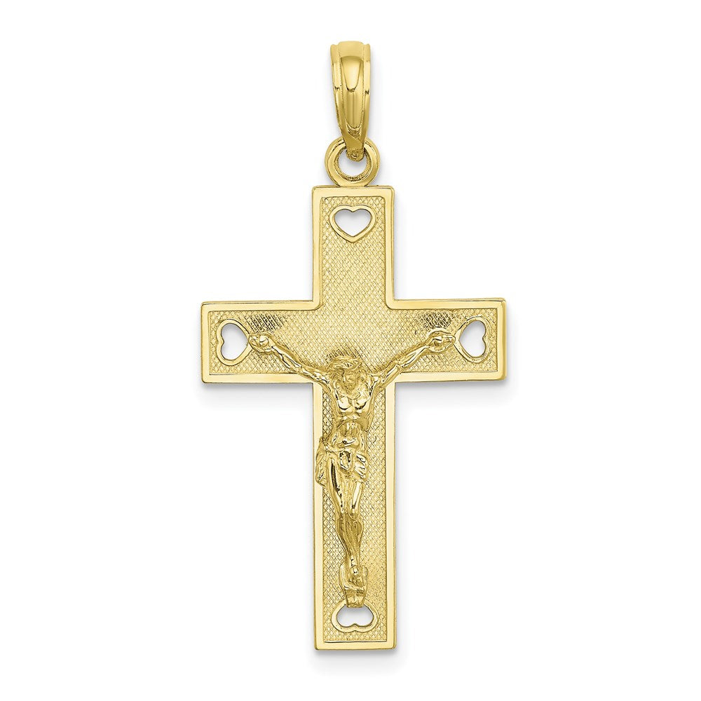 Million Charms 10K Yellow Gold Themed Cut-Out Heart I Love Jesus Relgious Crucifix Charm
