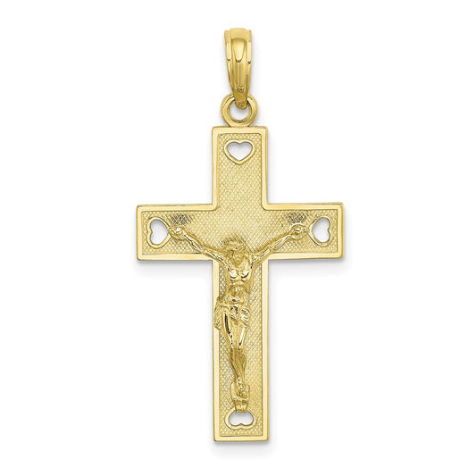 Million Charms 10K Yellow Gold Themed Cut-Out Heart I Love Jesus Relgious Crucifix Charm