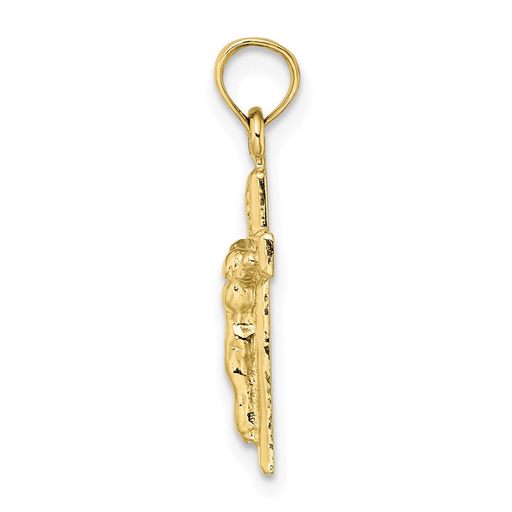 Million Charms 10K Yellow Gold Themed Polished Small Relgious Crucifix Block Relgious Cross Charm