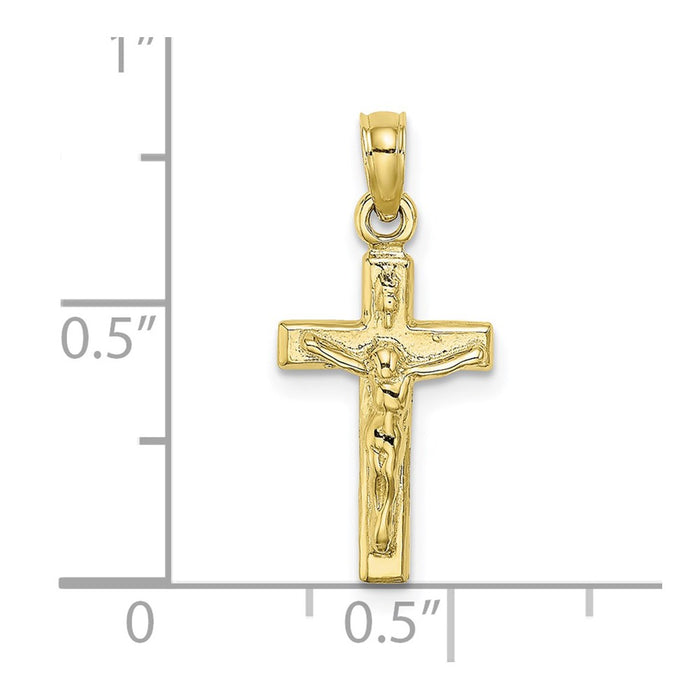 Million Charms 10K Yellow Gold Themed Polished Small Relgious Crucifix Block Relgious Cross Charm