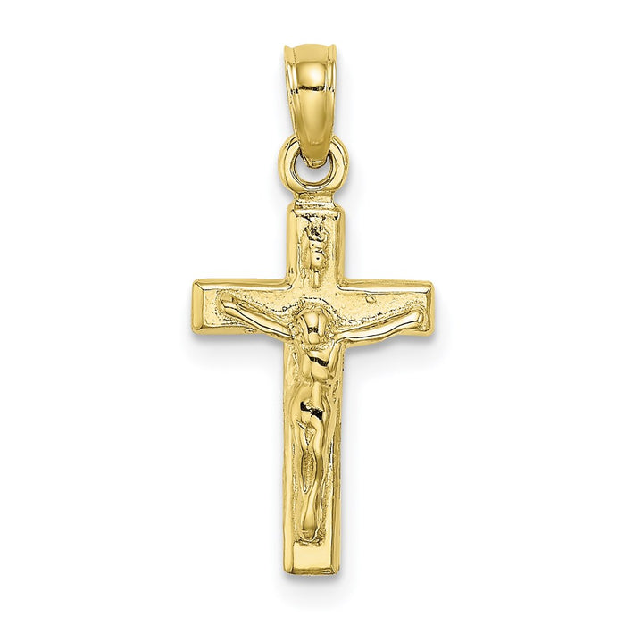 Million Charms 10K Yellow Gold Themed Polished Small Relgious Crucifix Block Relgious Cross Charm