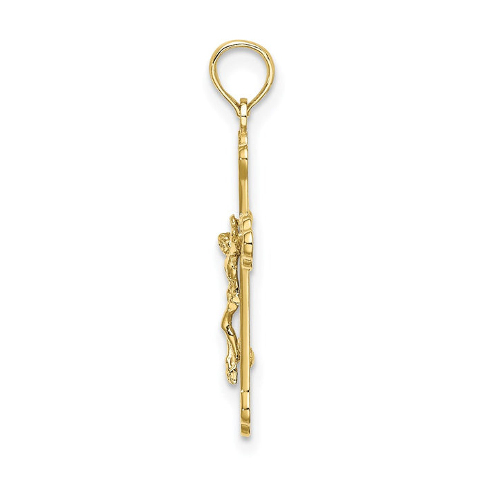 Million Charms 10K Yellow Gold Themed Inri Relgious Crucifix With Scroll Tips Charm