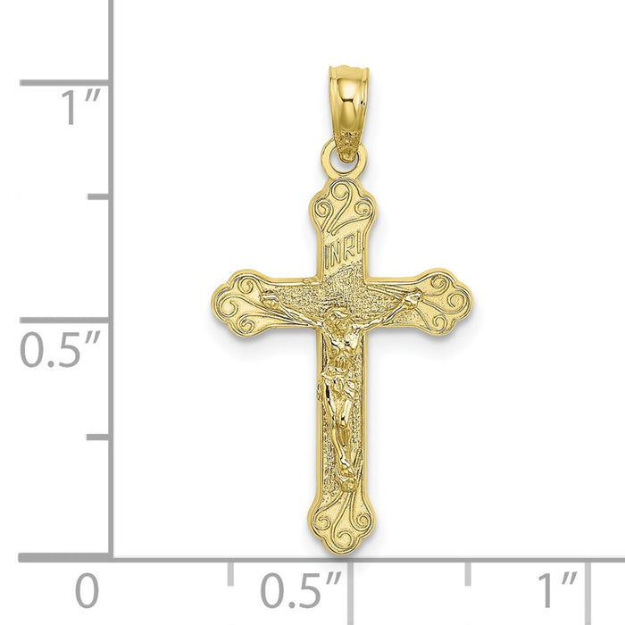 Million Charms 10K Yellow Gold Themed Inri Relgious Crucifix With Scroll Tips Charm