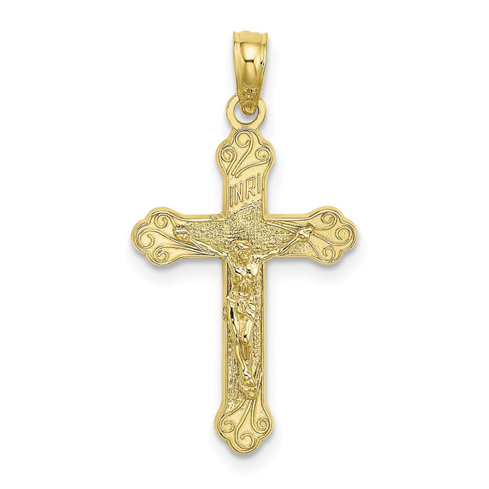 Million Charms 10K Yellow Gold Themed Inri Relgious Crucifix With Scroll Tips Charm
