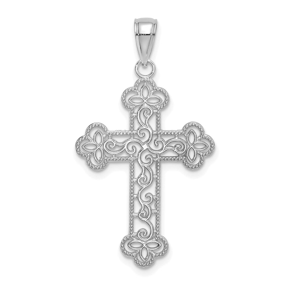 Million Charms 10K White Gold Themed Textured & Beaded Edge Charm