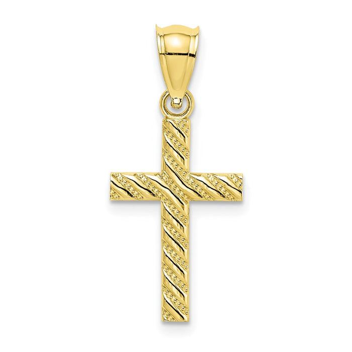 Million Charms 10K Yellow Gold Themed Beaded, Polished Relgious Cross Charm