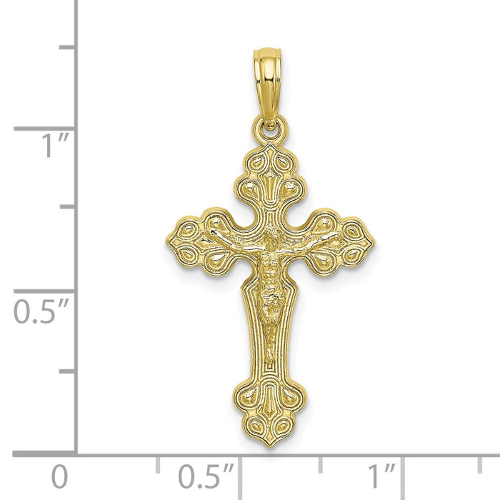 Million Charms 10K Yellow Gold Themed Relgious Crucifix With Fancy Tips Charm