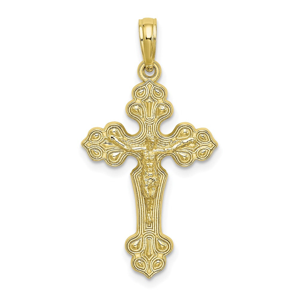 Million Charms 10K Yellow Gold Themed Relgious Crucifix With Fancy Tips Charm