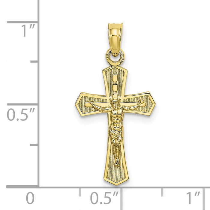 Million Charms 10K Yellow Gold Themed Relgious Crucifix With Beveled Edges Charm