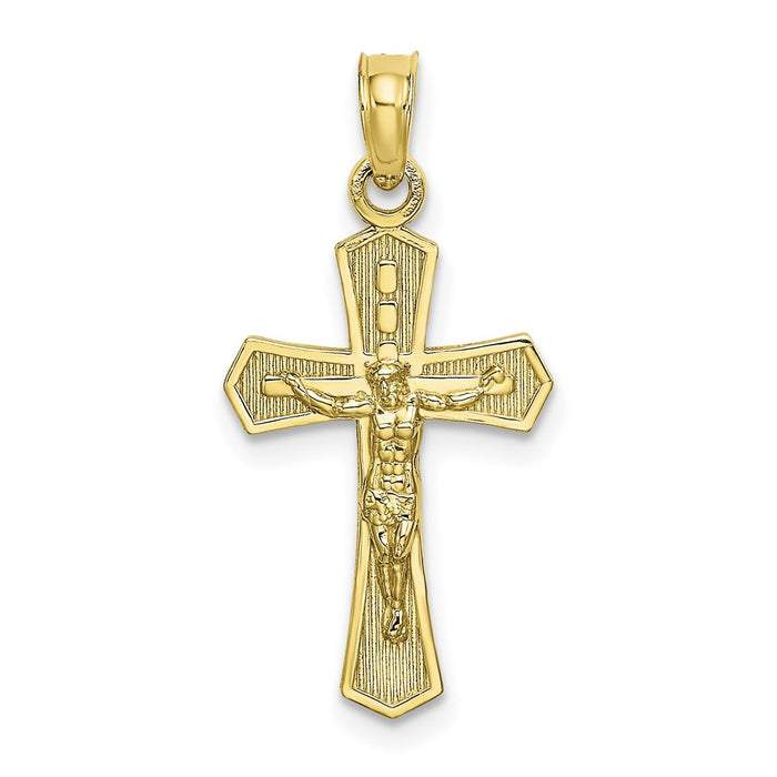 Million Charms 10K Yellow Gold Themed Relgious Crucifix With Beveled Edges Charm