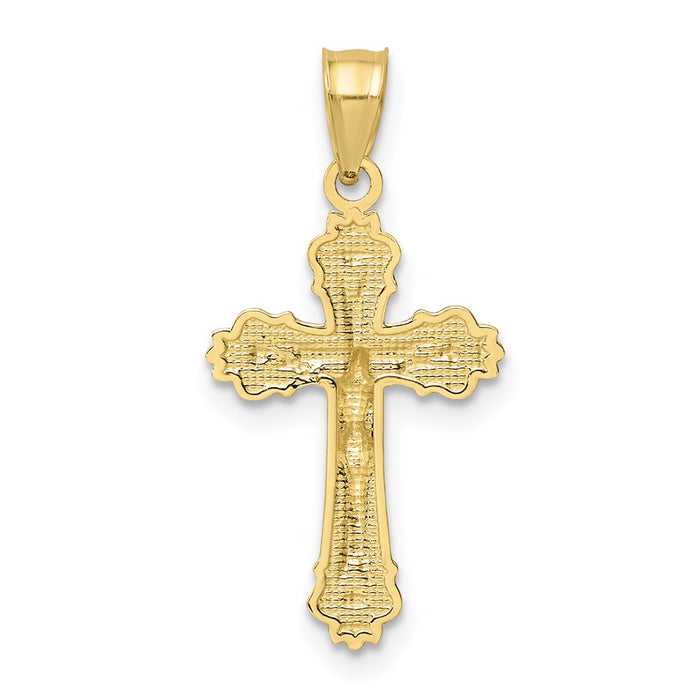 Million Charms 10K Yellow Gold Themed With Textured Scalloped Edge Relgious Crucifix Charm