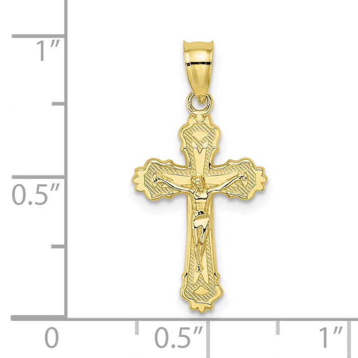 Million Charms 10K Yellow Gold Themed With Textured Scalloped Edge Relgious Crucifix Charm