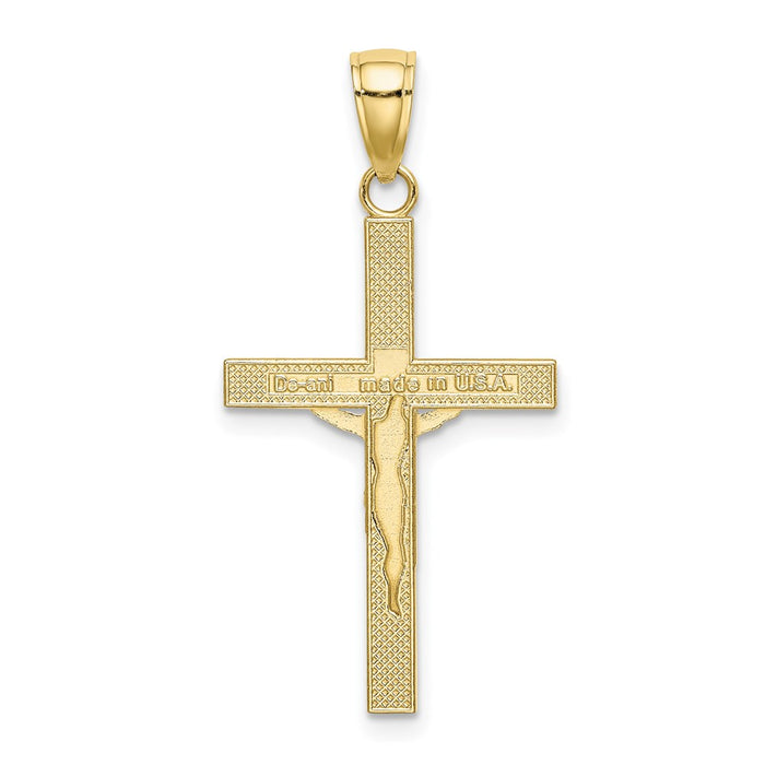 Million Charms 10K Yellow Gold Themed Polished & Textured Relgious Crucifix Charm