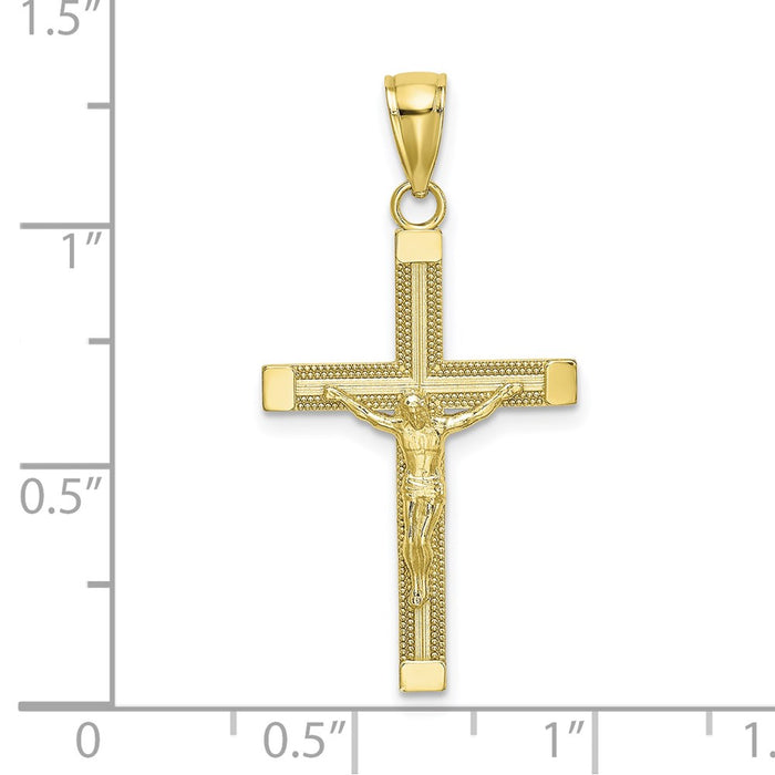 Million Charms 10K Yellow Gold Themed Polished & Textured Relgious Crucifix Charm