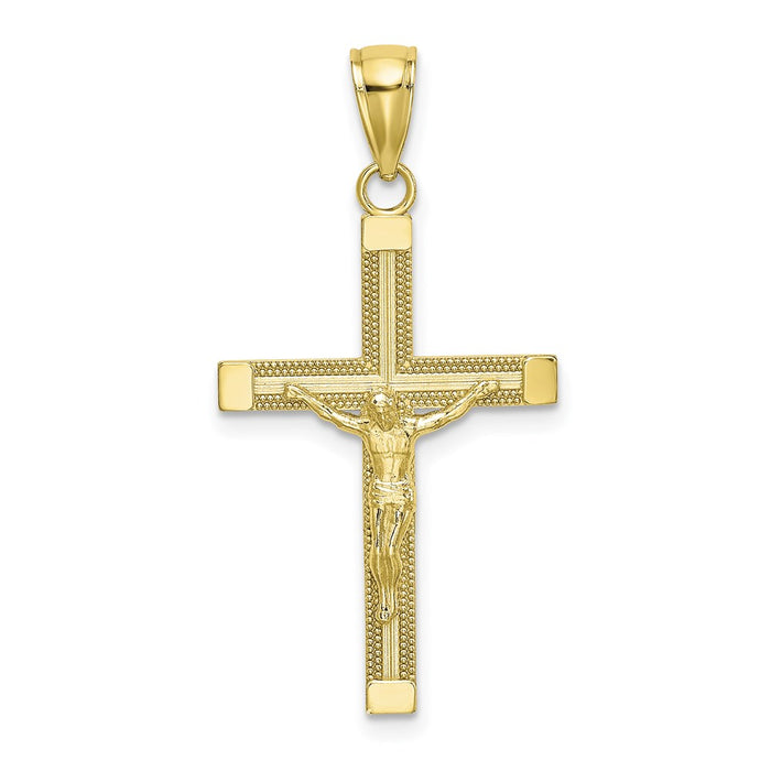 Million Charms 10K Yellow Gold Themed Polished & Textured Relgious Crucifix Charm