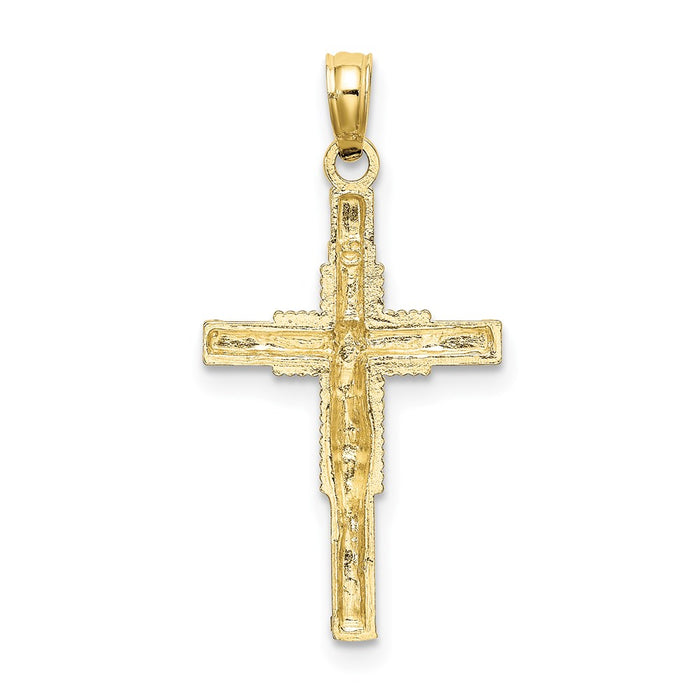 Million Charms 10K Yellow Gold Themed Beaded Accent With Relgious Cross Behind Relgious Crucifix Charm