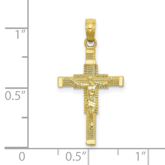 Million Charms 10K Yellow Gold Themed Beaded Accent With Relgious Cross Behind Relgious Crucifix Charm