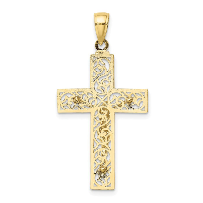 Million Charms 10K Yellow Gold Themed Textured Swirl Design Relgious Crucifix Charm