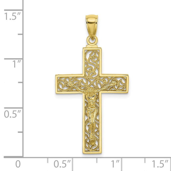 Million Charms 10K Yellow Gold Themed Textured Swirl Design Relgious Crucifix Charm