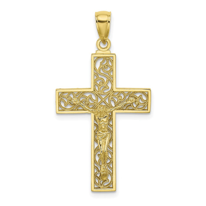 Million Charms 10K Yellow Gold Themed Textured Swirl Design Relgious Crucifix Charm