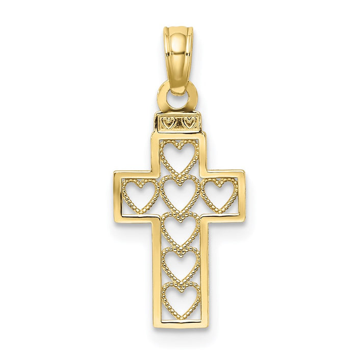 Million Charms 10K Yellow Gold Themed Cut-Out Heart Design Relgious Cross Charm