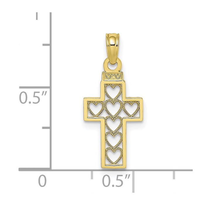 Million Charms 10K Yellow Gold Themed Cut-Out Heart Design Relgious Cross Charm