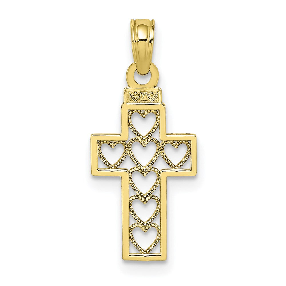 Million Charms 10K Yellow Gold Themed Cut-Out Heart Design Relgious Cross Charm