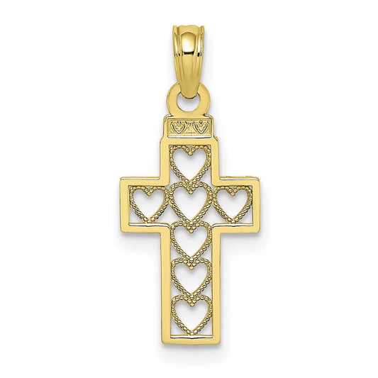 Million Charms 10K Yellow Gold Themed Cut-Out Heart Design Relgious Cross Charm