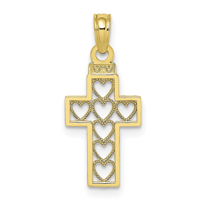 Million Charms 10K Yellow Gold Themed Cut-Out Heart Design Relgious Cross Charm