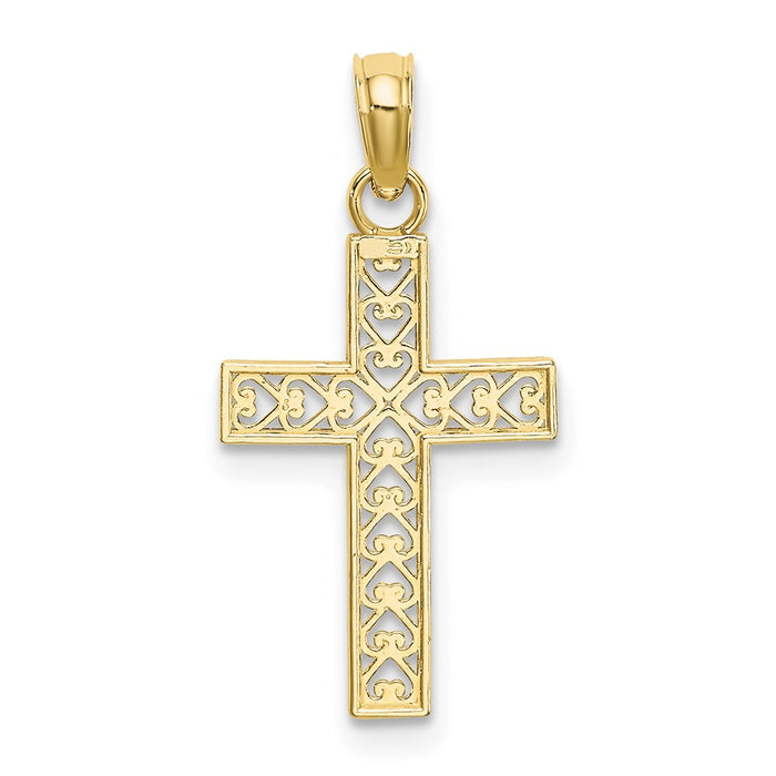 Million Charms 10K Yellow Gold Themed Diamond-Cut Filigree Relgious Cross Pendant