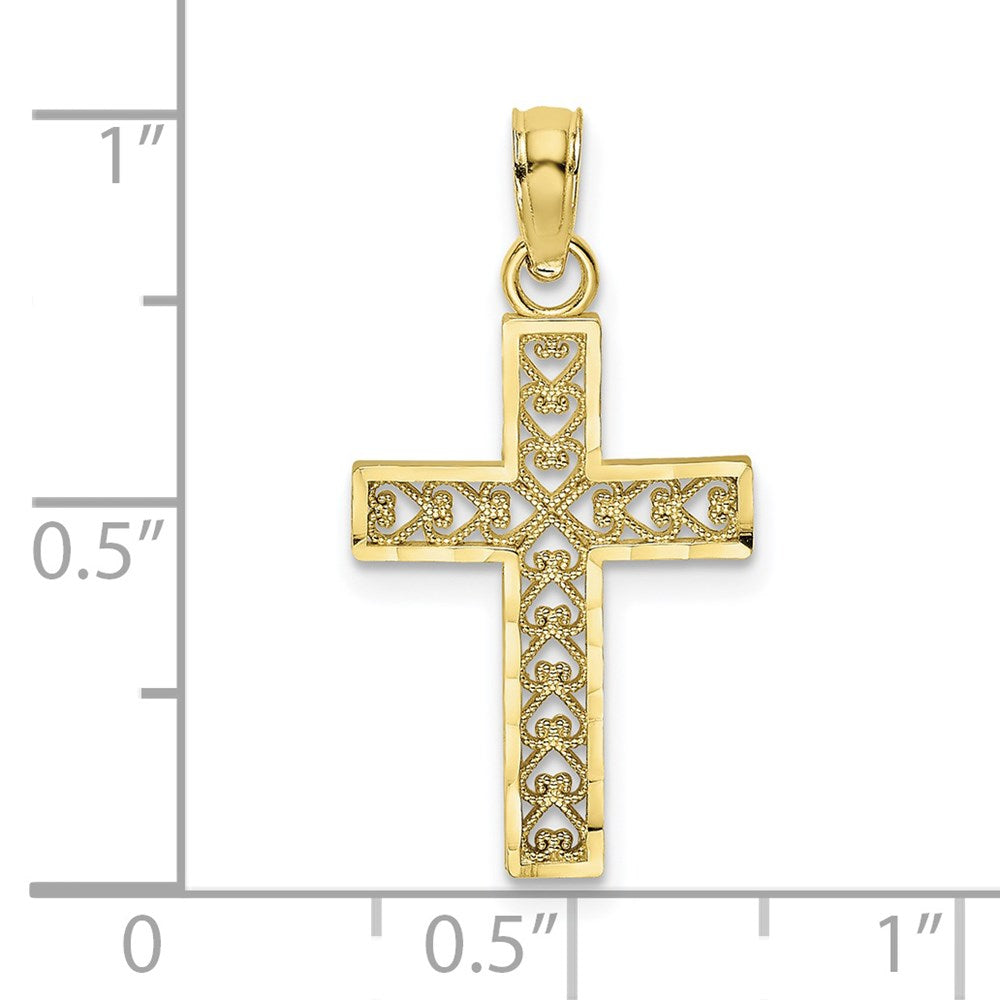 Million Charms 10K Yellow Gold Themed Diamond-Cut Filigree Relgious Cross Pendant