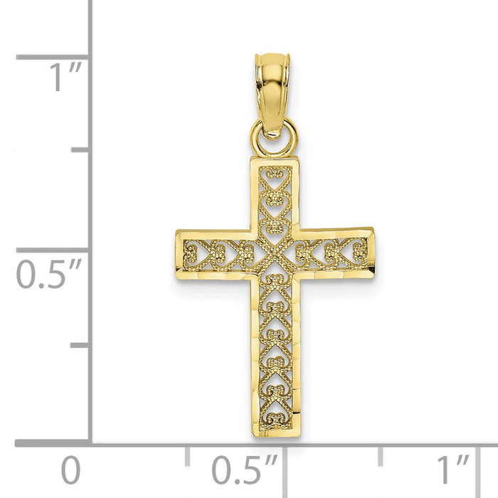 Million Charms 10K Yellow Gold Themed Diamond-Cut Filigree Relgious Cross Pendant