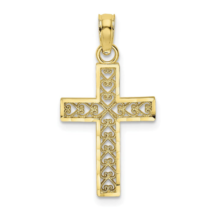 Million Charms 10K Yellow Gold Themed Diamond-Cut Filigree Relgious Cross Pendant