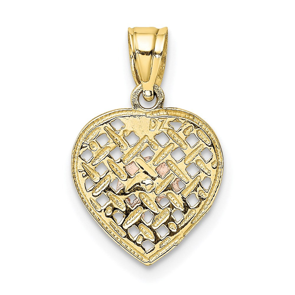 Million Charms 10K Tri-Color Double Dolphins On Woven Heart Charm
