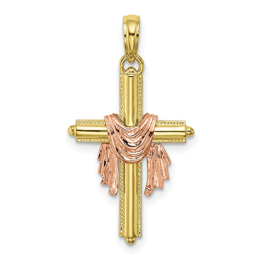 Million Charms 10K Two-Tone Relgious Cross With Drape Charm